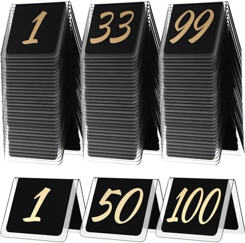 Suzile 100 Pcs Table Numbers 1-100 Acrylic Double Sided,Black and Gold by Suzile