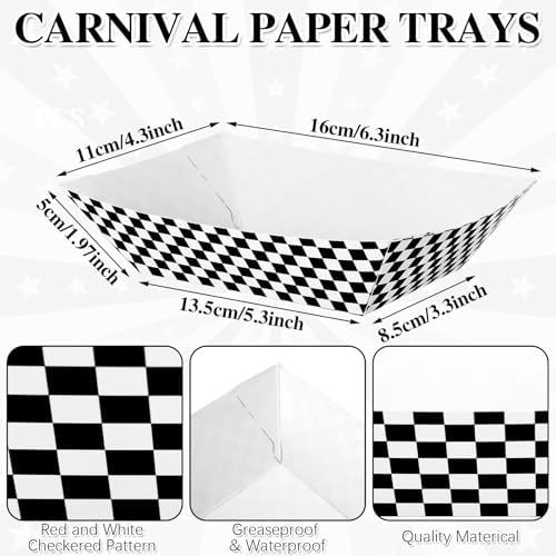 Geosar 200 PcsGingham Paper Food Tray with Wax Paper,Black White - Image 2