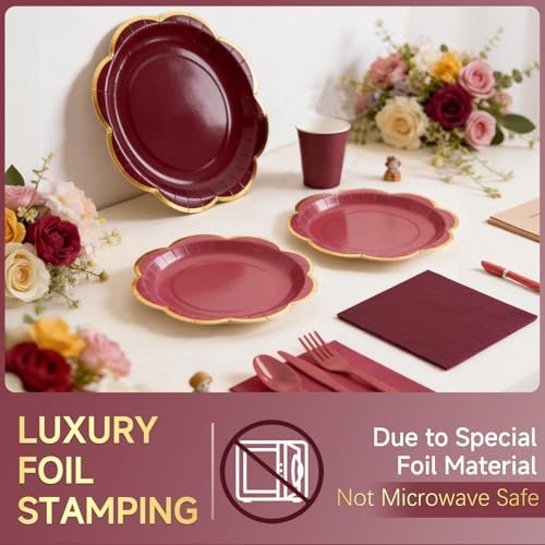 350Pcs Burgundy Paper Plates and Napkins Party Supplies for 50 Guests - Image 5