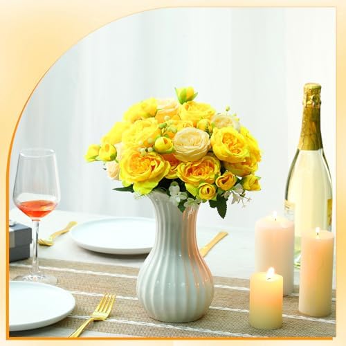 Geosar 8 Bundles Artificial Peonies Flowers,Yellow, Champagne - Image 4