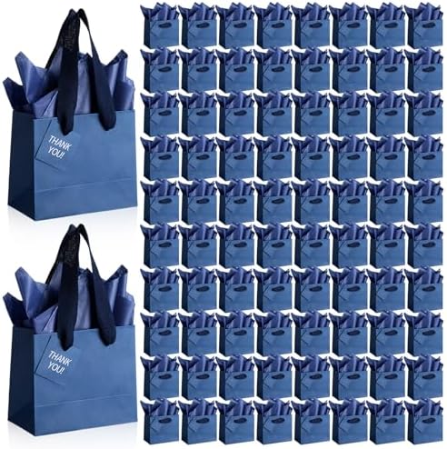 Zhanmai 4.7 x 2.4 x 3.9 Inch 100 Pcs Mini Gift Bags Bulk, Navy Blue by Zhanmai