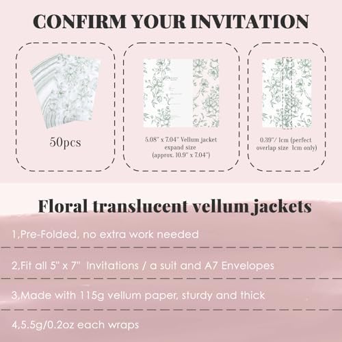 UNIQOOO 50 Pack Pre-Folded Graceful Green Bloom Vellum Jackets&UNIQOOO Wax Seal Stickers - Baby‘s Breath - Image 4