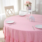 Coral Pink White Gingham Tablecloth Round Dia.70“ - Image 3