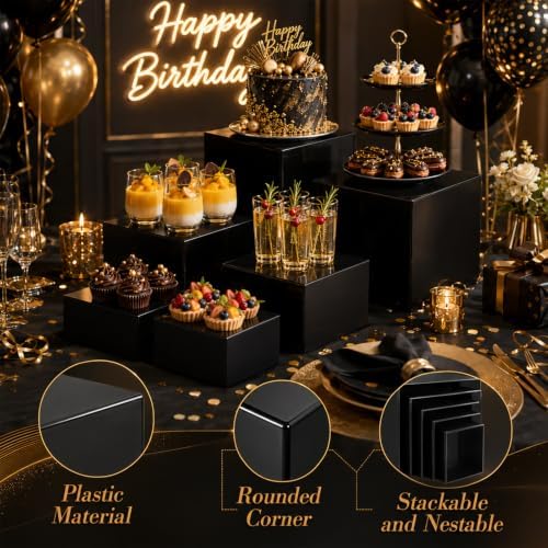 6 Pcs Food Risers for Display Party Buffet Riser Black(4",4",5",6",7",8") - Image 6