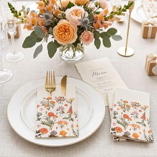Potchen 100 Pcs Linen Feel Napkins Disposable, Vintage Wildflower - Image 6