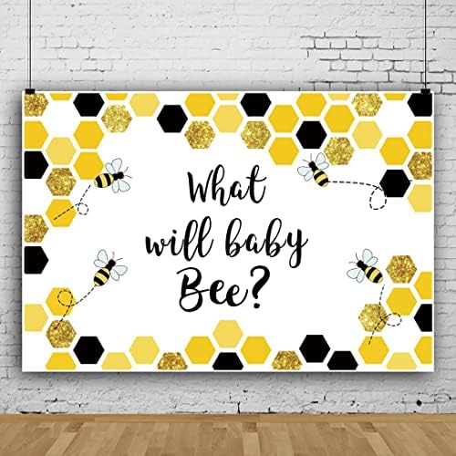 Leyiyi 9x6ft Backdrop for Gender Reveal Party Decorations What Will Baby Bee Yellow Bees Honeycomb Glitters Photography Background Boys Girls Gender Neutral Party Baby Shower Dessert Table Banner - Image 3
