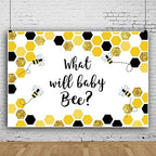 Leyiyi 8x6ft Backdrop for Gender Reveal Party Decorations What Will Baby Bee Yellow Bees Honeycomb Glitters Photography Background Boys Girls Gender Neutral Party Baby Shower Dessert Table Banner - Image 3