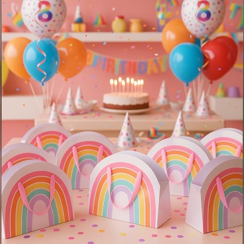 AmazingSpark 24 Pcs Rainbow Party Favor Bags 7.9 x 6.7 x 3.9 Inch Rainbow Gift Goodie Bags with Handles Colorful Treat Candy Gift Wrap for Birthday Baby Shower Wedding Party Favors Supplies - Image 4