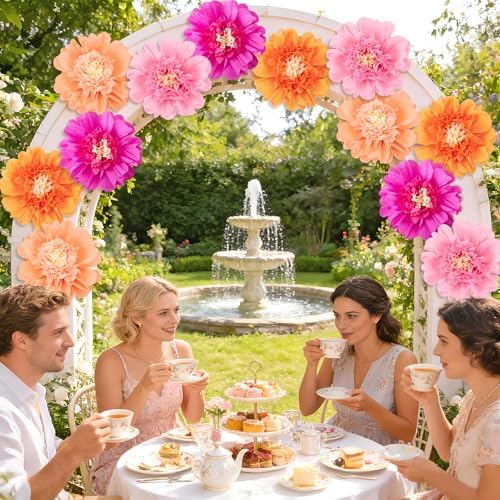 SUNBEAUTY 12PCS Large Paper Flowers 12 Inch Pink Orange Tissue Paper Flowers Pink Orange Giant Crepe Paper Flowers for Girl Women Birthday Wedding Flower Backdrop Wall Spring Garden Party Supplies - Image 5