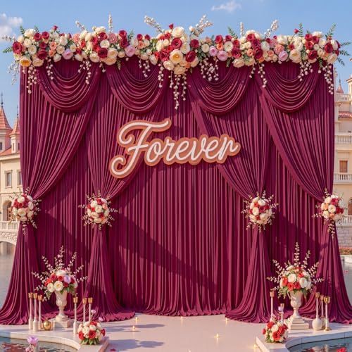 30x12ft Burgundy Backdrop Curtains for Parties Wrinkle Free Fabric Backdrop Curtain Birthday Photo Drapes Backdrop for Wedding Baby Shower Bridal Shower Photography Back Drop 6 Panels 5x12FT - Image 3
