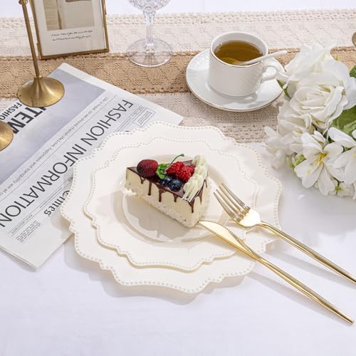 COLOSUS 60PCS Ivory Plastic Plates, Beaded Plates for Wedding Reception. - Image 5