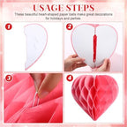 Seajan 60 Pcs Valentine Heart Honeycomb Party Decorations Red Pink White Tissue Paper Heart Shaped Pom Poms Decoration Valentine Hanging Decorations for Birthday Wedding Baby Shower - Image 3