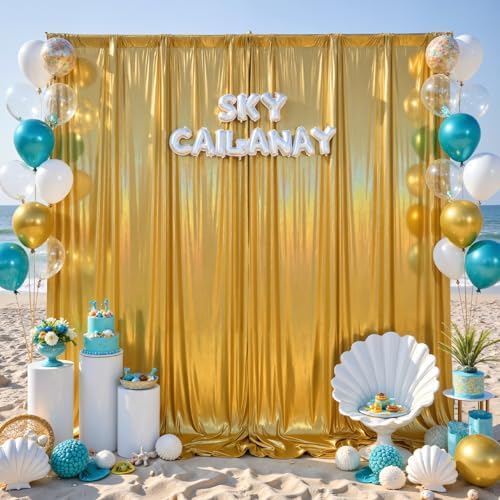 10x10ft Gold Sequin Backdrop Curtains Wedding Party Glitter Curtain Backdrop Fabric Shimmer Drapes Backdrop Bridal Baby Shower Birthday Christmas Photoshoot Background Photography 5x10FT，2 Panels - Image 2