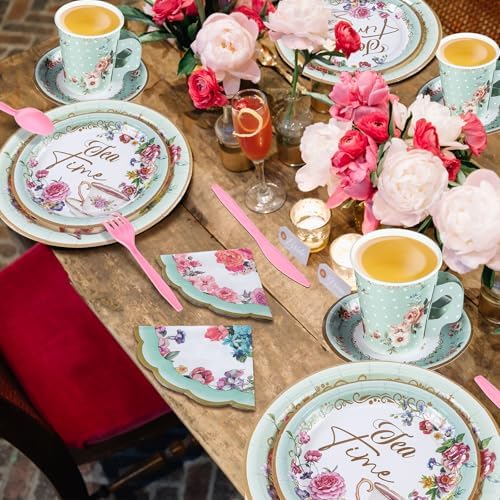 257 Pcs Tea Party Supplies Floral Paper Tea Party Decor, Green - Image 5