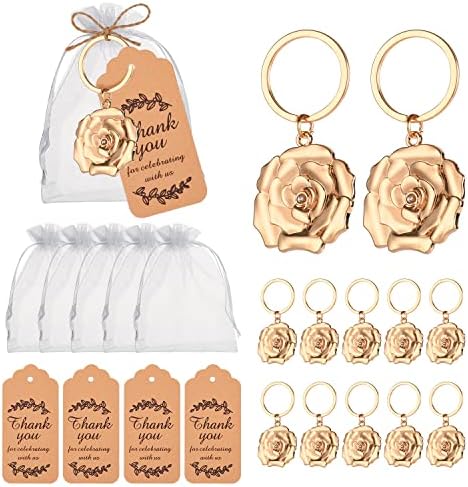 24 Rose Flower Key Chains,Flower Key Chains and Keyrings for Wedding Party Favors,Creative Valentine's Day Gifts, Decorations or Bridal Shower Keepsakes Party Favors,Roses Keychain Bulk by WxzumgPARTYFAVORS