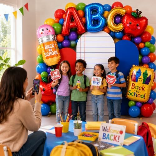 Cinrobiye 56 Pcs Back to School Composition Notebook Spandex Arch Covers, 4FT 5FT 6FT Fabric Arch Backdrop Covers for First Day of School Classroom Decorations, Welcome Back Party Photo Backdrop Kit - Image 4