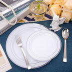 WELLIFE 600 Pcs Sliver Disposable Dinnerware for 100 Guests, Dinnerware Set of 100 Dinner Plates, 100 Salad Plates, 100 Spoons, 100 Forks, 100 Knives, 100 Cups - Image 5