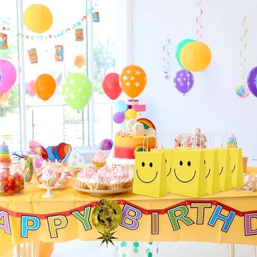 Kosiz 50 Set Yellow Smile Face Gifts Bags Bulk with Handle 6 x 3 x 8'' - Image 5