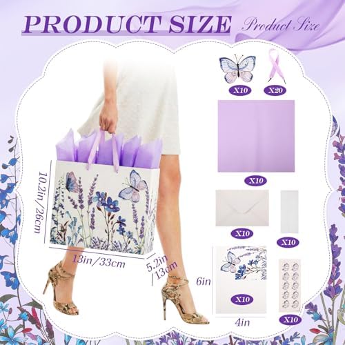 FunooFuno 10 Set 13" Extra Large Purple Butterfly Gift Bag Set Gift - Image 2
