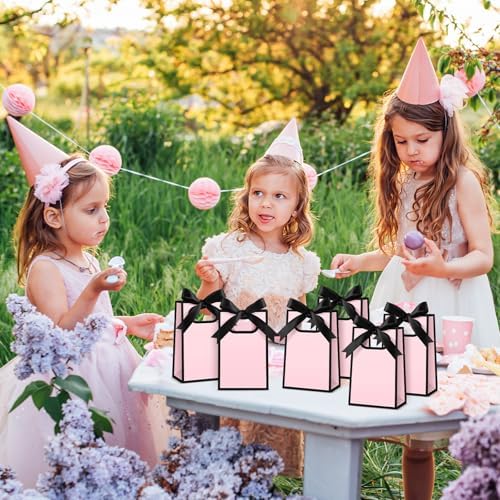 AmazingSpark 50 Pcs Pink Black Mini Gift Bags Bulk 6.3 x 3.9 x 2.8 Inch Party Favors Elegant Small Gift Bags with Handles and Ribbon Bows for Wedding Birthday Bridal Baby Shower Party Favors - Image 5