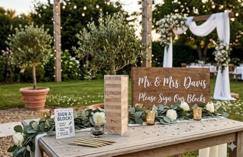 LIFETOO Wooden Block Guest Book Alternative for 100+ Guests, White & Rustic Wood Blocks, Acrylic Case with Sliding Lid & Pen, Wedding, Bridal Shower & Baby Shower Reception Decorations - Image 5