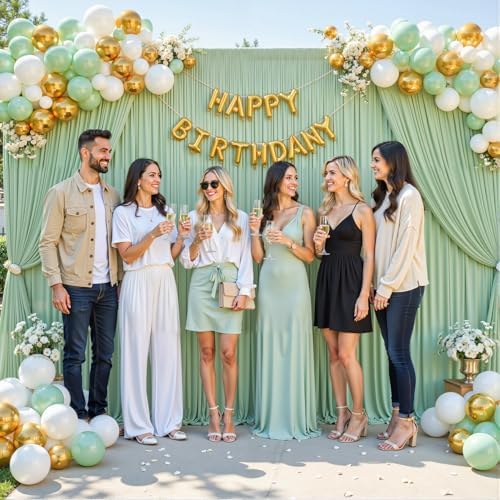 10x10 Sage Green Backdrop Curtain for Parties Wrinkle Free Dark Green Photo Curtains Backdrop Drapes Fabric Decoration for Baby Shower Birthday Party Photography 5ft x 10ft,2 Panels - Image 4