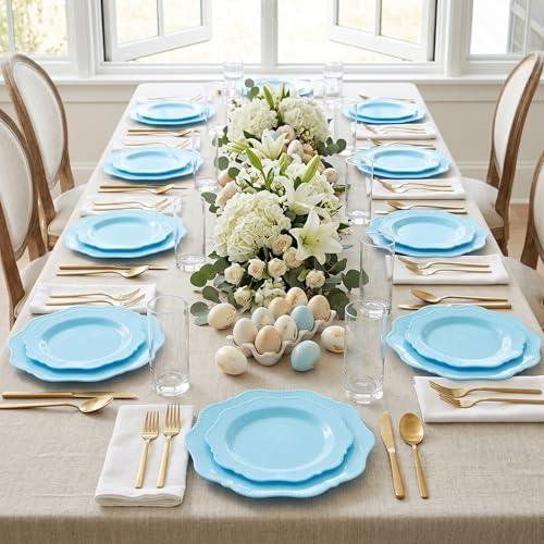 COLOSUS 60PCS Blue Plastic Plates for Party, Hard Disposable Plastic Plates - Image 5