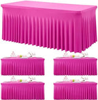 6ft Hot Pink Spandex Tablecloths for Rectangle Tables, 4pk Stretchy Table Cloths Fitted Tablecover 6 Foot Fuchsia Desk Skirt for Weddings Birthday Party Banquet Baby Shower by Htper