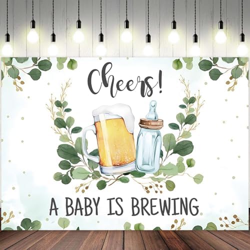 12x8ft Baby Shower Backdrop A Baby is Brewing Photography Background Beer Feeding Bottle Green Eucalyptus Leaves Newborn Birthday Party Banner Decorations Gender Reveal Photo Booth Prop - Image 2