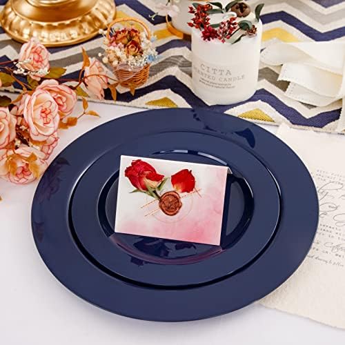 FLOWERCAT 60PCS Blue Plastic Plates - Heavy Duty Blue Plates Disposable (10.25" & 7.5") - serve for 30guest Birthday Party/Wedding/4th of July - Image 2