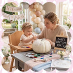 Domensi 9.8inch Pumpkin Baby Shower Guest Book Alternatives Baptism Party Decor Includes 12 Washable Markers & Mini Chalkboard Sign Alternative to Traditional Guest Books for Wedding Bridal Shower - Image 6