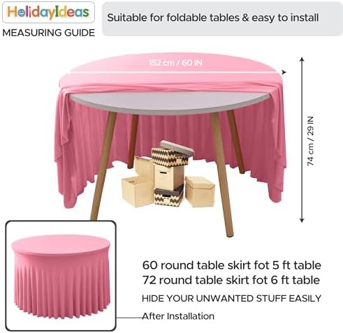 Fitted Pink Spandex Table Skirts for Wedding Party,60 Inch Round,6 Pack - Image 5