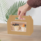 JIYIXhylera 100Pcs 16.5×9.5×9cm/6.49×3.74×3.54 inch Kraft Paper Cupcake Packing Box Christmas Gift Box with Clear Window 2 Cavity Muffin Cupcake Wedding Party Birthday Favors (100Pcs Kraft) - Image 5