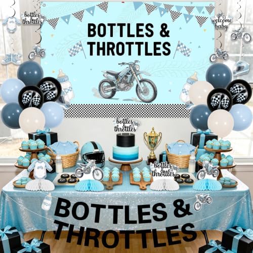 Jollyboom Bottles and Throttles Boy Motorcycle Baby Shower Backdrop Decor - Image 2