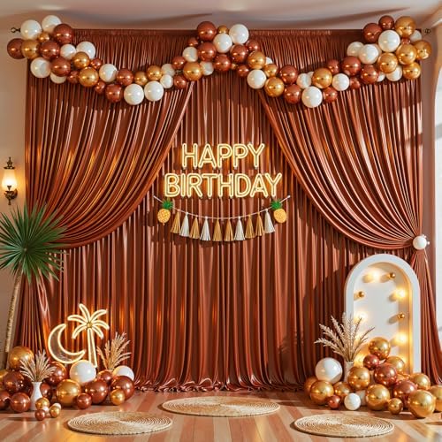 Terracotta Satin Backdrop Curtains 8 Panels - Glitter Photo Drapes for Baby Shower, 40x10FT Shimmer Back Drop Cloth, Wrinkle Free for Birthday Party Prom Wedding Stage Background - Image 3