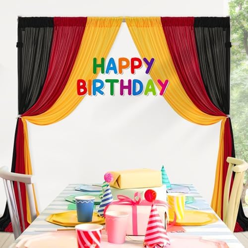 Graduation Backdrop Curtain 15ftx10ft - Red Yellow Black Satin Drapes - Image 6