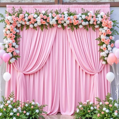 8 Panels 5ftx12ft Wrinkle Free Pink Backdrop Curtain for Parties, Silky Polyester Photo Backdrop Drapes 12 ft Long Back Drop Cloth for Wedding Birthday Photography Background Curtains - Image 5