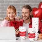 Whaline 50 Pcs Valentine's Day Disposable Coffee Cups with Lids and Sleeves Red Mini Love Heart Paper Drinking Cups for Wedding Anniversary Party Supplies - Image 6