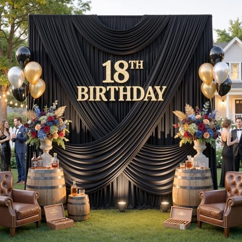 10ftx12ft Black Backdrop Curtain for Wedding Party 2 Panels 5×12FT Tall - Image 6