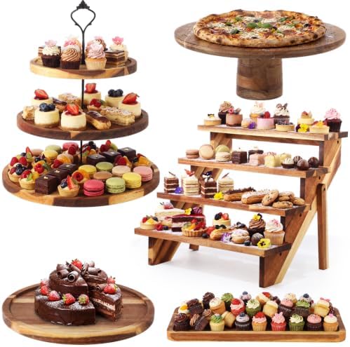 Willinglong 7 Pcs Wood Dessert Table Display Set for Wedding Baby Shower by Willinglong