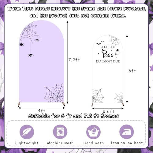 Serencatcher Halloween Baby Shower Arch Backdrop Covers 7.2FT 6FT Purple - Image 3