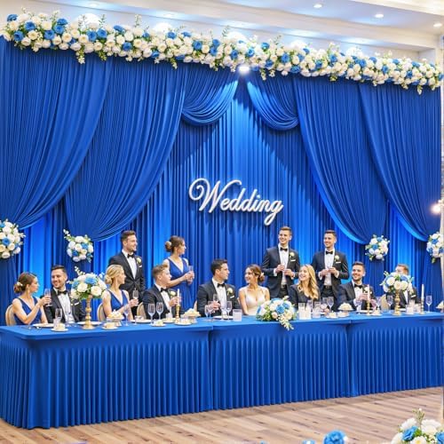 20ft x 10ft Wrinkle Free Royal Blue Wedding Backdrop Curtains for Party Bridal Shower Reception Decorations Royal Blue Fabric Curtain Backdrops Drapes for Photography Baby Shower Birthday Background - Image 4