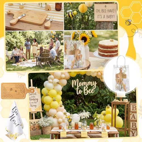 Nuenen 4 Sets Baby Shower Game Prizes Bee Mini Charcuterie Board, Rectangle - Image 6