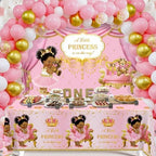 Yuzioey 266pcs Royal Princess Baby Shower Decorations, Black Princess Baby Shower Supplies, Gold Pink Balloon Garland Kit, Disposable Dinnerware (Serve 24 Guests) Plates, Napkins, Backdrop,Tablecloth - Image 7