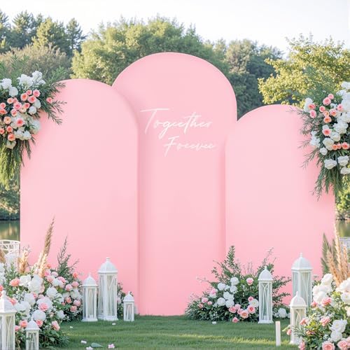 White and Pink Arch Backdrop Cover 6FT 5FT 4FT Arch Covers Stretchy Backdrop Set of 3, Wedding Arch Cover Spandex Fitted Double-Color Fabric Arch Covers for Party Baby Shower Birthday Decoration - Image 5
