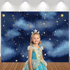 Stars Backdrop Night Sky Backdrop Twinkle Little Star Photography Background Blue Themed Happy 1st Birthday Party Banner Newborn Baby Shower Child Kids Portrait Photo Studio Props 8x6FT Vinyl - Image 2