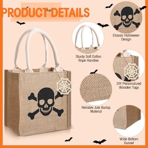 Sweetude 12 Pack Halloween Linen Burlap Bags with Tags,Spooky - Image 3