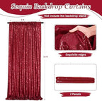Burgundy Sequin Backdrop 2 Pcs 5FTx10FT Glitter Backdrop Curtains Birthday Party Decoration Photography Backgrounds Fabric Backdrop - Image 3