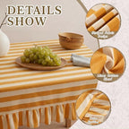 Tudomro Striped Tablecloth, Rectangle, Mustard, Ivory, 84'' X 60'' - Image 3
