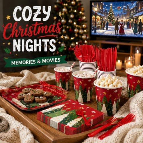 350 Pcs Star Christmas Tree Red, Green Paper Plates and Napkins Set - Image 7